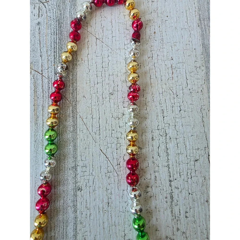 Vintage Mercury Garland 90 inch glass rainbow Xmas tree red green gold silver